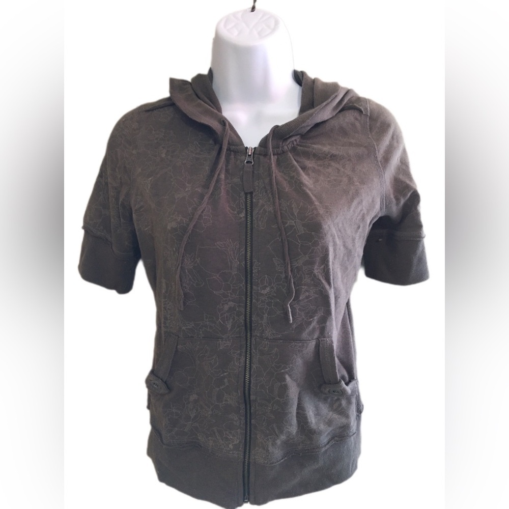 Dark Gray Floral Short Sleeve Hoodie